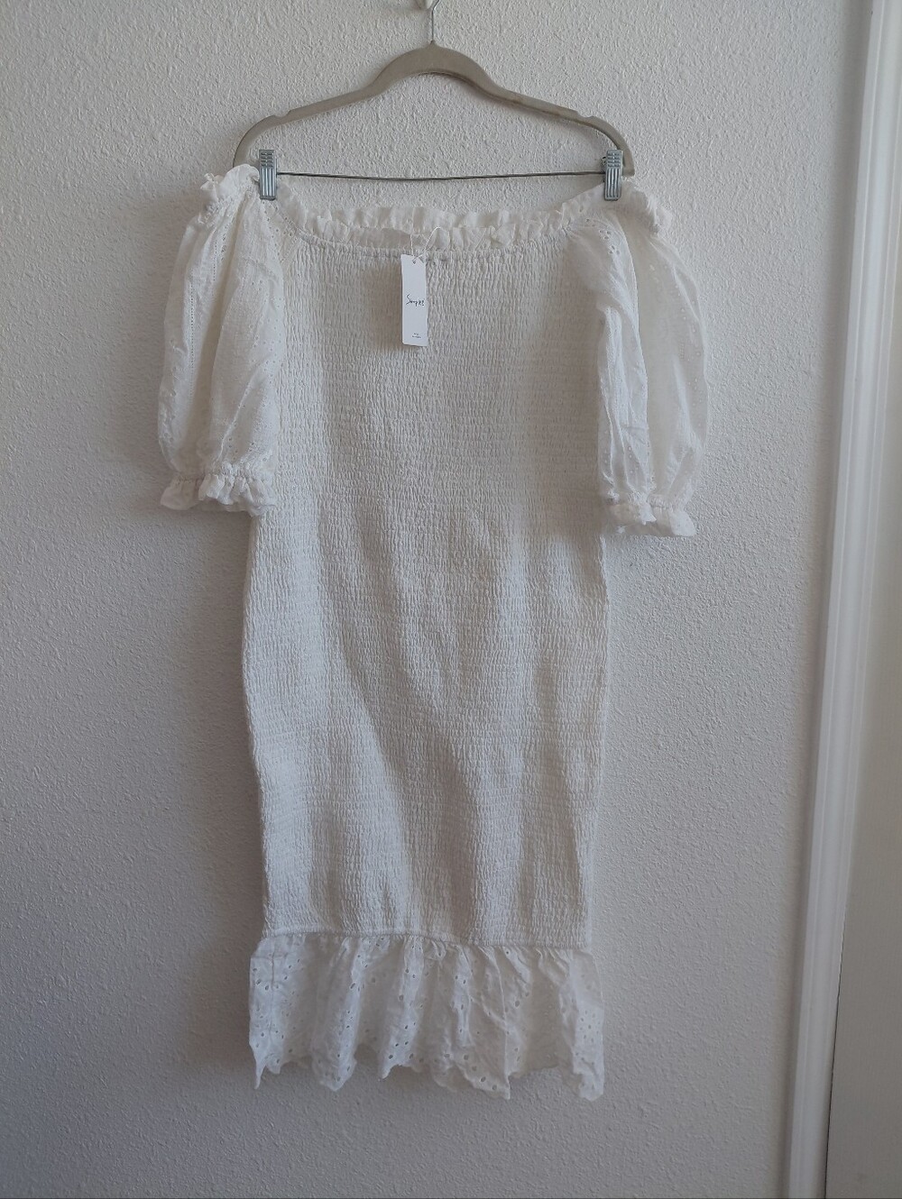 Nwt Minor Defect White Stretch Smoked Cold Shoulders Shortsleeve  Dress Womens X - Picture 13 of 14